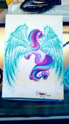 Size: 2120x3770 | Tagged: safe, artist:skyggetheumbrum, imported from derpibooru, starlight glimmer, alicorn, pony, unicorn, alicornified, artificial wings, augmented, cutie mark, female, horseshoes, large wings, magic, magic wings, mare, race swap, solo, starlicorn, traditional art, wings, xk-class end-of-the-world scenario