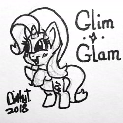 Size: 1648x1648 | Tagged: safe, artist:binkyt11, derpibooru exclusive, imported from derpibooru, starlight glimmer, pony, blushing, chibi, female, glim glam, mare, rearing, signature, solo, traditional art