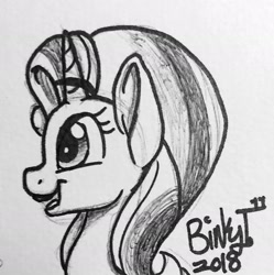 Size: 1830x1834 | Tagged: safe, artist:binkyt11, derpibooru exclusive, imported from derpibooru, starlight glimmer, pony, bust, female, mare, side view, signature, smiling, solo, traditional art