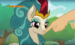 Size: 1538x936 | Tagged: safe, edit, edited screencap, imported from derpibooru, screencap, rain shine, kirin, sounds of silence, boop, boop edit, finger, hand