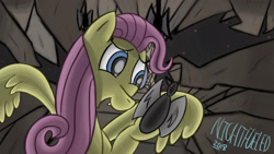 Size: 3840x2160 | Tagged: safe, artist:nightfueled, imported from derpibooru, fluttershy, pegasus, pony, cave, female, mare, smiling