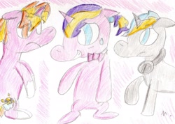Size: 2066x1472 | Tagged: safe, artist:ptitemouette, imported from derpibooru, oc, oc:rock n roll, oc:saphire ring, oc:summer solstice, brothers, father and son, male, parent:oc:bass canon, parent:oc:saphire ring, parent:oc:sunny jewel, parent:prince blueblood, parent:spoiled rich