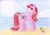 Size: 1024x715 | Tagged: safe, artist:normaleeinsane, imported from derpibooru, strawberry reef, pony, beach, female, g3, solo, traditional art