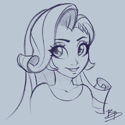 Size: 479x479 | Tagged: safe, artist:imdrunkontea, imported from derpibooru, rarity, equestria girls, bust, clothes, female, looking at you, monochrome, shirt, sketch, smiling, solo