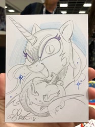 Size: 1536x2048 | Tagged: safe, artist:andypriceart, imported from derpibooru, nightmare moon, pony, female, halloween, helmet, holiday, jack-o-lantern, pumpkin, smiling, solo, traditional art