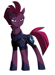 Size: 1512x2056 | Tagged: safe, artist:초보놀이, imported from derpibooru, tempest shadow, pony, unicorn, my little pony: the movie, armor, broken horn, eye scar, female, glare, horn, scar, simple background, solo, white background