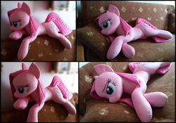 Size: 1879x1312 | Tagged: safe, artist:littlefairyswonders, artist:rosamariposacrafts, imported from derpibooru, pinkie pie, pony, irl, photo, pinkamena diane pie, plushie, prone, solo