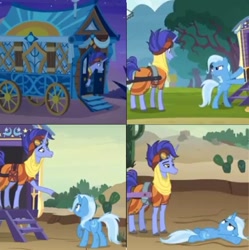 Size: 763x767 | Tagged: safe, edit, edited screencap, imported from derpibooru, screencap, hoo'far, trixie, pony, saddle arabian, unicorn, road to friendship, butt, clothes, female, goggles, hoo'far's wagon, loss (meme), male, mare, meme, messy mane, plot, stallion, trixie's wagon