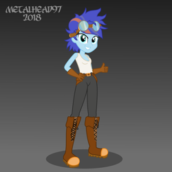 Size: 3999x3999 | Tagged: safe, artist:metalhead97, imported from derpibooru, oc, oc:ryo, equestria girls, belt, boots, clothes, equestria girls-ified, glasses, gloves, gradient background, looking at you, shoes, short hair, show accurate, simple background, thumbs up