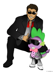 Size: 887x1200 | Tagged: safe, artist:jonpablo45, imported from derpibooru, spike, clothes, johnny cage, mortal kombat, simple background, sunglasses, transparent background