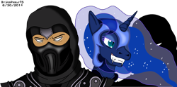 Size: 1200x596 | Tagged: safe, artist:jonpablo45, imported from derpibooru, princess luna, mortal kombat, noob saibot, simple background, transparent background