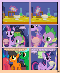 Size: 900x1080 | Tagged: safe, artist:lister-of-smeg, imported from derpibooru, spike, twilight sparkle, oc, oc:crosspatch, oc:lazybug, oc:winter squash, alicorn, earth pony, pony, comic:crystal heart attack, colt, comic, female, flask, magic, male, mare, twilight sparkle (alicorn)