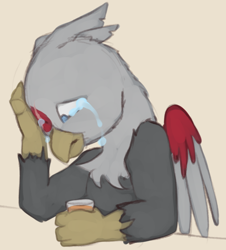 Size: 730x808 | Tagged: safe, artist:marsminer, imported from derpibooru, oc, oc only, griffon, crying, solo