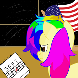 Size: 3000x3000 | Tagged: safe, artist:rainbowtashie, imported from derpibooru, oc, oc only, pony, 9/11, american flag, calendar, calender, crying, flag, ponysona, remembrance, september 11th, solo, stars, usa flag