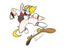 Size: 1280x864 | Tagged: safe, artist:omegapex, imported from derpibooru, oc, oc only, oc:gold star, pony, unicorn, clothes, jacket, simple background, skateboard, solo, starry eyes, transparent background, wingding eyes