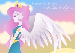 Size: 1024x724 | Tagged: safe, artist:lavenderrain24, imported from derpibooru, princess celestia, human, lullaby for a princess, equestria girls, clothes, crown, female, humanized, jewelry, lineless, pink-mane celestia, pony coloring, regalia, solo, winged humanization, wings
