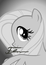 Size: 5000x7100 | Tagged: safe, artist:dzejpi, imported from derpibooru, fluttershy, pony, absurd resolution, autograph, black and white, bust, female, grayscale, monochrome, photo, portrait, poster, solo, vector