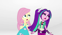 Size: 1920x1080 | Tagged: safe, artist:bigpurplemuppet99, edit, edited screencap, imported from derpibooru, screencap, aria blaze, fluttershy, equestria girls, equestria girls series, rollercoaster of friendship, ariashy, female, flutterblaze, lesbian, shipping