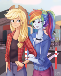 Size: 1300x1600 | Tagged: safe, artist:tcn1205, imported from derpibooru, applejack, rainbow dash, human, equestria girls, appledash, female, humanized, lesbian, mare, pony coloring, shipping