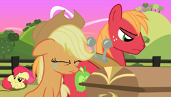 Size: 1280x720 | Tagged: safe, imported from derpibooru, apple bloom, applejack, big macintosh, earth pony, pony, casket, crying, duckery in the description, female, filly, implied death, implied granny smith, male, mare, stallion