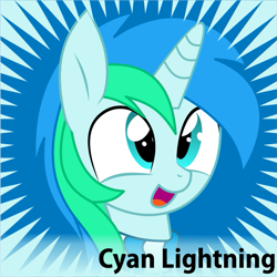 Size: 601x601 | Tagged: safe, artist:cyanlightning, imported from derpibooru, oc, oc only, oc:cyan lightning, pony, unicorn, derpibooru, clothes, colt, male, meta, official spoiler image, scarf, solo, spoilered image joke, vector