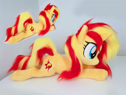 Size: 4032x3024 | Tagged: safe, artist:epicrainbowcrafts, imported from derpibooru, sunset shimmer, pony, unicorn, irl, photo, plushie, prone, solo