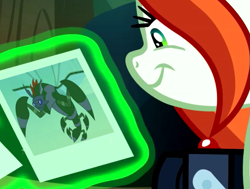 Size: 813x615 | Tagged: safe, edit, edited screencap, imported from derpibooru, screencap, crackle cosette, pharynx, queen chrysalis, changeling, pony, the mean 6, to change a changeling, camera, changeling mega evolution, chrysalis' picture, cropped, disguise, disguised changeling, exploitable meme, female, meme, polaroid, solo