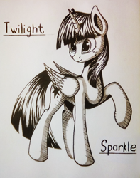 Size: 792x1005 | Tagged: safe, artist:adagiostring, imported from derpibooru, twilight sparkle, alicorn, pony, female, mare, monochrome, solo, traditional art, twilight sparkle (alicorn)