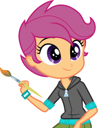 Size: 3000x3906 | Tagged: safe, artist:cloudy glow, artist:cloudyglow, imported from derpibooru, scootaloo, equestria girls, rainbow rocks, .ai available, clothes, cute, cutealoo, female, paintbrush, shorts, simple background, solo, transparent background, vector