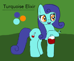 Size: 334x277 | Tagged: safe, artist:platinumdrop, imported from derpibooru, oc, oc only, oc:turquoise elixir, earth pony, pony, flockmod, potion, solo