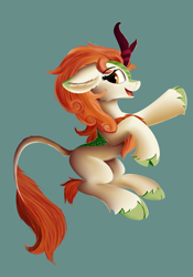 Size: 1750x2500 | Tagged: safe, artist:lunar froxy, imported from derpibooru, autumn blaze, kirin, pony, sounds of silence, digital art, female, happy, looking sideways, mare, open mouth, simple background, smiling, solo