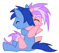 Size: 1200x1077 | Tagged: safe, artist:earth_pony_colds, imported from derpibooru, oc, oc only, oc:cherry bloom, oc:colds, pony, duo, eyes closed, hug, simple background, white background