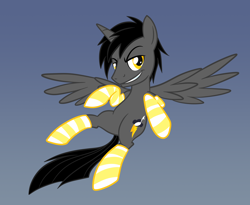 Size: 2598x2126 | Tagged: safe, artist:earth_pony_colds, imported from derpibooru, oc, oc only, oc:sano dash, alicorn, pony, alicorn oc, clothes, horn, socks, solo, striped socks, wings