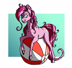 Size: 2440x2288 | Tagged: safe, artist:akweer, imported from derpibooru, pinkie pie, earth pony, pony, abstract background, beach ball, female, mare, smiling, solo