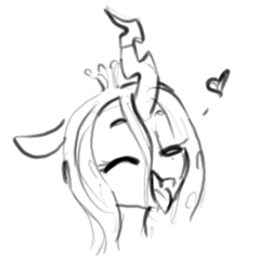 Size: 366x352 | Tagged: safe, artist:dimfann, imported from derpibooru, queen chrysalis, changeling, changeling queen, pony, female, grayscale, happy, heart, monochrome, sketch, smiling, solo, tongue out