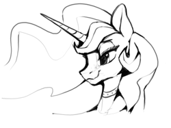 Size: 596x445 | Tagged: safe, artist:dimfann, imported from derpibooru, princess celestia, alicorn, pony, female, grayscale, lidded eyes, monochrome, sketch, smiling, solo