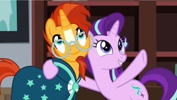 Size: 749x422 | Tagged: safe, imported from derpibooru, screencap, starlight glimmer, sunburst, uncommon bond, duo, female, male