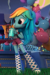 Size: 397x594 | Tagged: safe, imported from derpibooru, screencap, rainbow dash, equestria girls, boots, clothes, cropped, doll, drink, equestria girls minis, female, fun at the theme park, shoes, shorts, toy