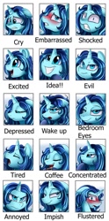 Size: 629x1269 | Tagged: safe, artist:pridark, imported from derpibooru, oc, oc only, oc:urban wave, annoyed, bedroom eyes, coffee, concentrating, crying, depressed, embarrassed, evil, evil grin, excited, expressions, flustered, grin, idea, shock, shocked, shocked expression, smiling, tired, wake up