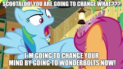 Size: 888x499 | Tagged: safe, edit, edited screencap, imported from derpibooru, screencap, rainbow dash, scootaloo, pegasus, pony, the washouts (episode), engrish, female, image macro, mare, meme, solo focus