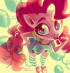 Size: 1280x1343 | Tagged: safe, artist:holivi, imported from derpibooru, pinkie pie, anthro, earth pony, candy, clothes, converse, female, food, lollipop, mare, shoes, smiling, sneakers, socks, solo, striped socks