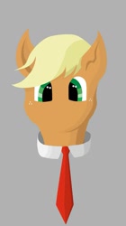 Size: 603x1080 | Tagged: safe, imported from derpibooru, applejack, earth pony, pony, bust, female, gray background, hooves, lineless, looking at you, mare, minimalist, modern art, necktie, portrait, simple background, solo