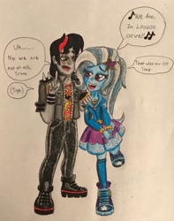 Size: 2204x2804 | Tagged: safe, artist:bozzerkazooers, imported from derpibooru, trixie, oc, oc:blade swipe, equestria girls, equestria girls series, canon x oc, edgy, female, male, red and black oc, shipping, straight