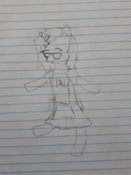 Size: 1280x1707 | Tagged: safe, artist:wond3rbunny, imported from derpibooru, oc, oc only, oc:bunny wonder, pony, unicorn, alice in wonderland, apron, clothes, dress, glasses, lined paper, outfit, solo, traditional art