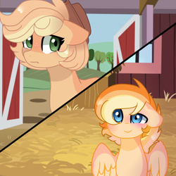 Size: 3000x3000 | Tagged: safe, artist:moon-rose-rosie, imported from derpibooru, applejack, oc, oc:johnny, pegasus, pony, adopted offspring, colt, male