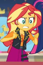 Size: 336x503 | Tagged: safe, imported from derpibooru, screencap, sci-twi, sunset shimmer, twilight sparkle, equestria girls, equestria girls series, rollercoaster of friendship, angry, cropped, geode of empathy, magical geodes, offscreen character