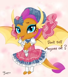 Size: 1400x1600 | Tagged: artist needed, safe, artist:jewelpetgarnet, imported from derpibooru, smolder, dragon, what lies beneath, clothes, dragoness, dress, female, looking at you, princess smolder, solo