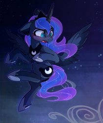 Size: 1080x1284 | Tagged: safe, artist:apexsoundwave, artist:magnaluna, deleted from derpibooru, edit, imported from derpibooru, princess luna, alicorn, blushing, embarrassed, ethereal mane, female, flying, mare, night, open mouth, starry mane