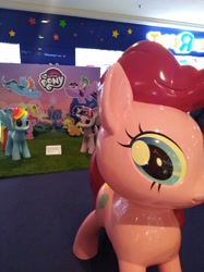 Size: 3016x4032 | Tagged: safe, imported from derpibooru, photographer:horsesplease, pinkie pie, rainbow dash, spike, twilight sparkle, alicorn, life-size pinkie statue, malaysia, my little pony logo, photo, twilight sparkle (alicorn)