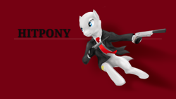 Size: 1280x720 | Tagged: safe, artist:lowelf, imported from derpibooru, pony, action pose, agent 47, amputee, clothes, cropped ears, gun, hitman, ponified, video game, weapon, who needs trigger fingers